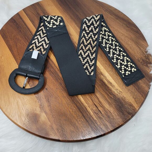 Chico's Belt Black Cream Leather Belt M - Picture 2 of 4